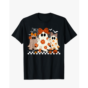 Happy Halloween Cute Ghost Flower Coquette Bow Spooky Season T-Shirt, Size L