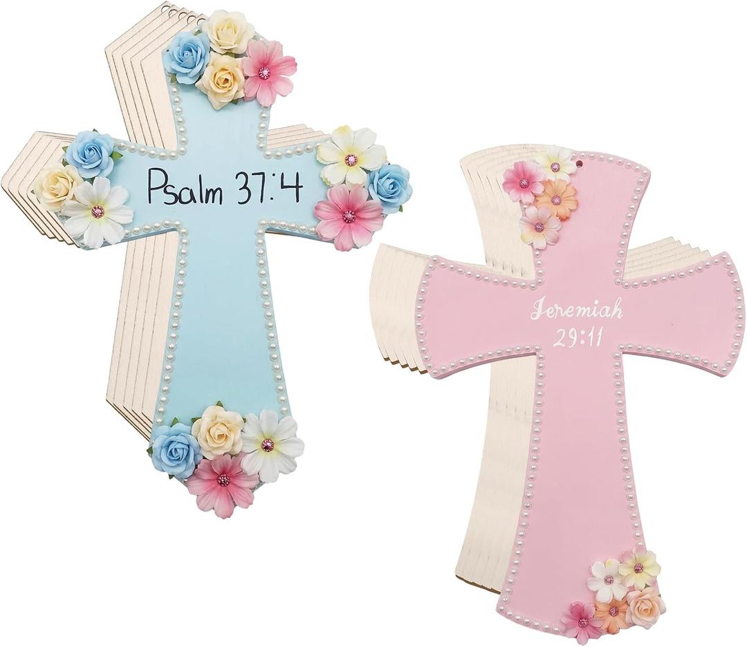 279 Pcs Sunday School VBS Wooden Pastel Cross Crafts DIY Religious Cross Hanging Flower Decorations Make Your Own Jesus Resurrection Spring Party Decor for Communion Church Classroom Art Supplies