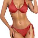 ZAFUL Women's Metallic Shiny Bikini Sets Underwire Criss Cross Back Two Piece Swimsuit Side Tie Thong Bathing Suit (Orange Red), XL