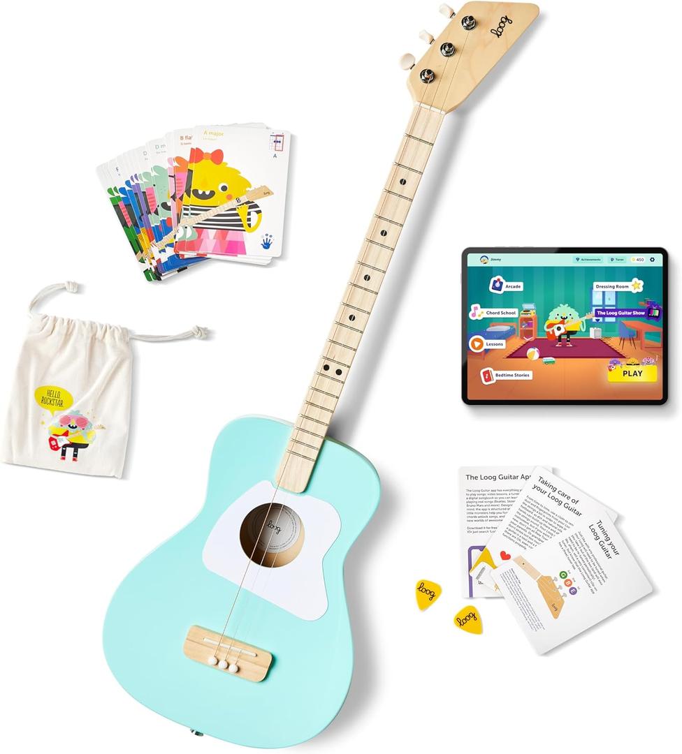 Loog Pro Acoustic kids Guitar 3-strings Ages 6+ Learning App and Lessons Included