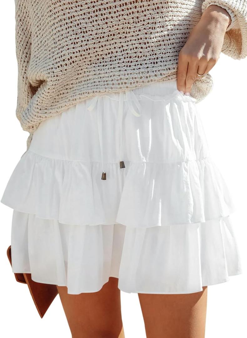 Aoudery Flowy Shorts for Women Boho Ruffled Tiered Skorts Casual High Waist Mini Skirts Tennis Golf Comfy Shorts 2026 (Small)