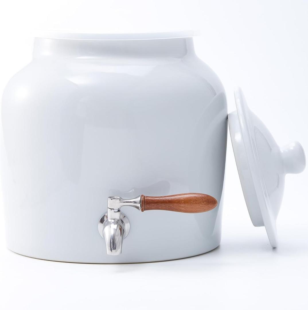 Ceramic Water Dispenser for 5 Gallon Bottle Crock Water Dispenser with Durable Stainless Steel Faucet, Ideal for 3 to 5 Gallon Jugs, Classic Porcelain Water Crock Design for Home or Office Use