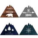 4 Pieces Inspirational Wooden Nursery Wall Sign - Rustic Mountain Nature Forest Woodland Adventure Motivational Hanging Decor with Hook for Baby Bedroom (Classic Colors)
