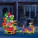Outdoor Christmas Decorations for Yard - 2pcs Plastic Sleigh Dog Gnome Christmas Yard Signs with Yard Stakes, String Lights for Garden Yard Lawn Xmas Party Supplies