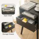 Black Nightstand with Charging Station, Mid Cetury Modern Nightstand with Drawers, Fluted End Side Table with Solid Wood for Bedroom, Dorm and Small Space (Black)