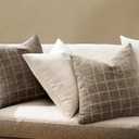 MIULEE Decorative Chenille Check Lumbar Throw Pillow Covers Vintage Plaid Couch Pillows 12x20 Inch Set of 2 Neutral Boho Farmhouse Cushion Covers Spring Decor for Sofa Bed Living Room Taupe Grey