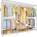 ULIFHOME E14 Pro Heavy Duty Clothes RackFreestanding Clothing Racks for Hanging ClothesAdjustable Closet Organizers and StorageMetal Garment Rack with Shelves 69"W x16"D x77"HMax Load 960LBSWhite