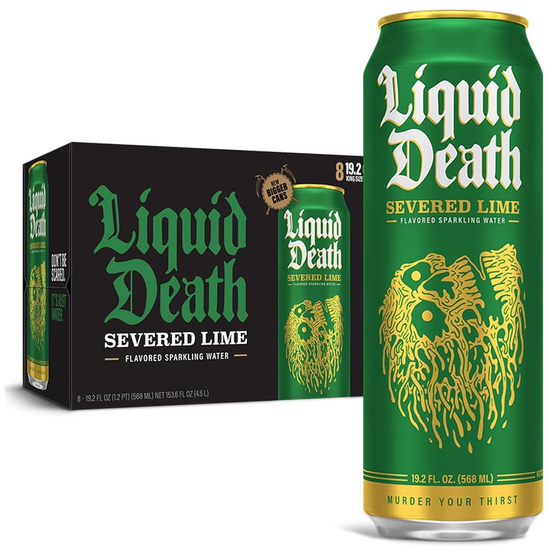 Liquid Death, Severed Lime, Lime-Flavored Sparkling Water, 8-Pack (19.2oz Cans), Low Calorie & No Artificial Sweeteners (EXP 02/05/27)