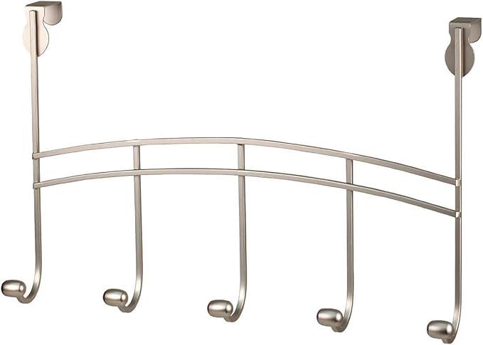 Spectrum Over the Door Hooks Coffee Brown Metal Hanging Hook Rack for Kitchen Bathroom Closet Laundry Organization, Heavy Duty Behind the Door Hook Coat Hanger Towel Rack Doors Up To 1.75” Thick