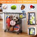 Multi-Sport Ball Storage Cart with Side Basket for Gloves & Tennis; Gravity-Access Elastic Straps for Kids; Rolling Garage Organizer Rack for Basketballs, Soccer & Yoga Mats - Multi-Athlete Families