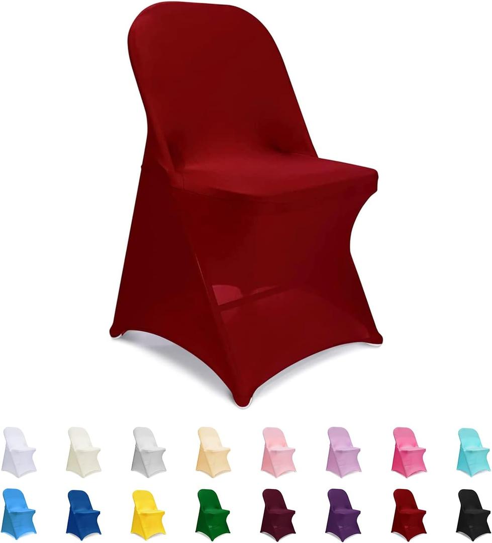 ManMengJi Spandex Chair Covers, 12 PCS Folding Chair Covers, Universal Fitted Chair Slipcovers for Wedding, Party, Banquet, Holidays, Celebration (Drak Red)