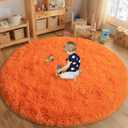 Round Orange Rug for Bedroom, 6 ft Circle Area Rugs for Living Room, Soft Fluffy Shag Carpet for Teen Girls Boys Nursery Room Dorm Home Decor Aesthetic
