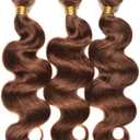 FEEL ME Brazilian Virgin Hair Body Wave 3 Bundles(14 16 18) Unprocessed Human Hair Weave Bundles 8A Mink Brazilian Hair Weave Bundles Color 4 Light Brown Hair Bundles Extensions