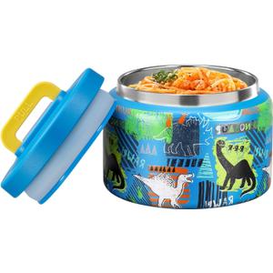 MAISON HUIS 8oz Soup Thermo Wide Mouth Vacuum Insulated Thermo Jar, Leak Proof Stainless Steel Food Container (Blue-Dinosaur)