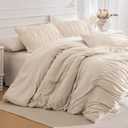 Lady Ann Oversized King Bed Comforter Set- Wheat Ruched Boho 120 x 120 Comforter Set for Bedroom, 3 Piece Fluffy Bedroom Set with Pillow Shams Soft All Season Bed Sets
