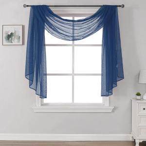 DONREN Dark Blue Window Scarf for Home Decor -Luxury Look Sheer Scarf 52 inches Wide by 144 inches Long,Navy Blue
