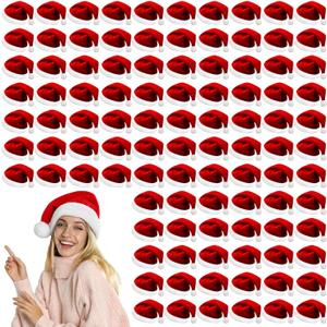 Chuarry 100 Pieces Santa Hats Bulk with White Cuffs 15.7 x 12.6 Inches Large Plush Christmas Hats for Holidays & Xmas Party Supplies