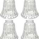 HonoDing Ceiling Lamp Replacement Shade Set of 4, Glass Hammered Bell Ceiling Fan Light Covers, Clear Glass Lamp Shade for Ceilings Fan Light Chandelier Wall Sconce, Easy to Install(Clear Wavy)