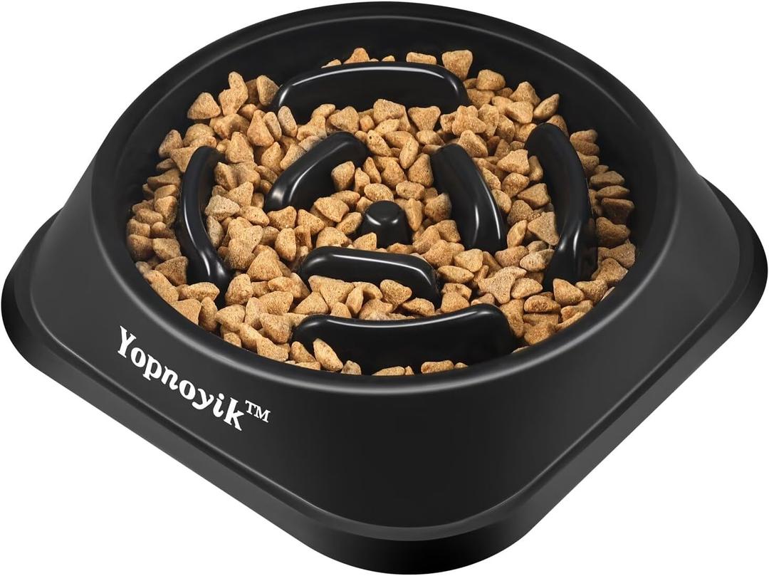 Slow Feeder Dog Bowls for Healthy Eating, Non-Slip and Anti-Choking Design, Reduces Bloating & Overeating for Medium Dogs and Cats, Easy to Clean (Black)