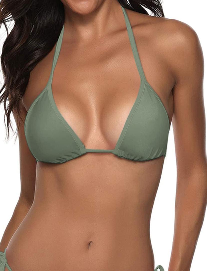 Suvimuga Women's Triangle Bikini Top Push up Padded Halter String Bathing Suits Top (Medium)