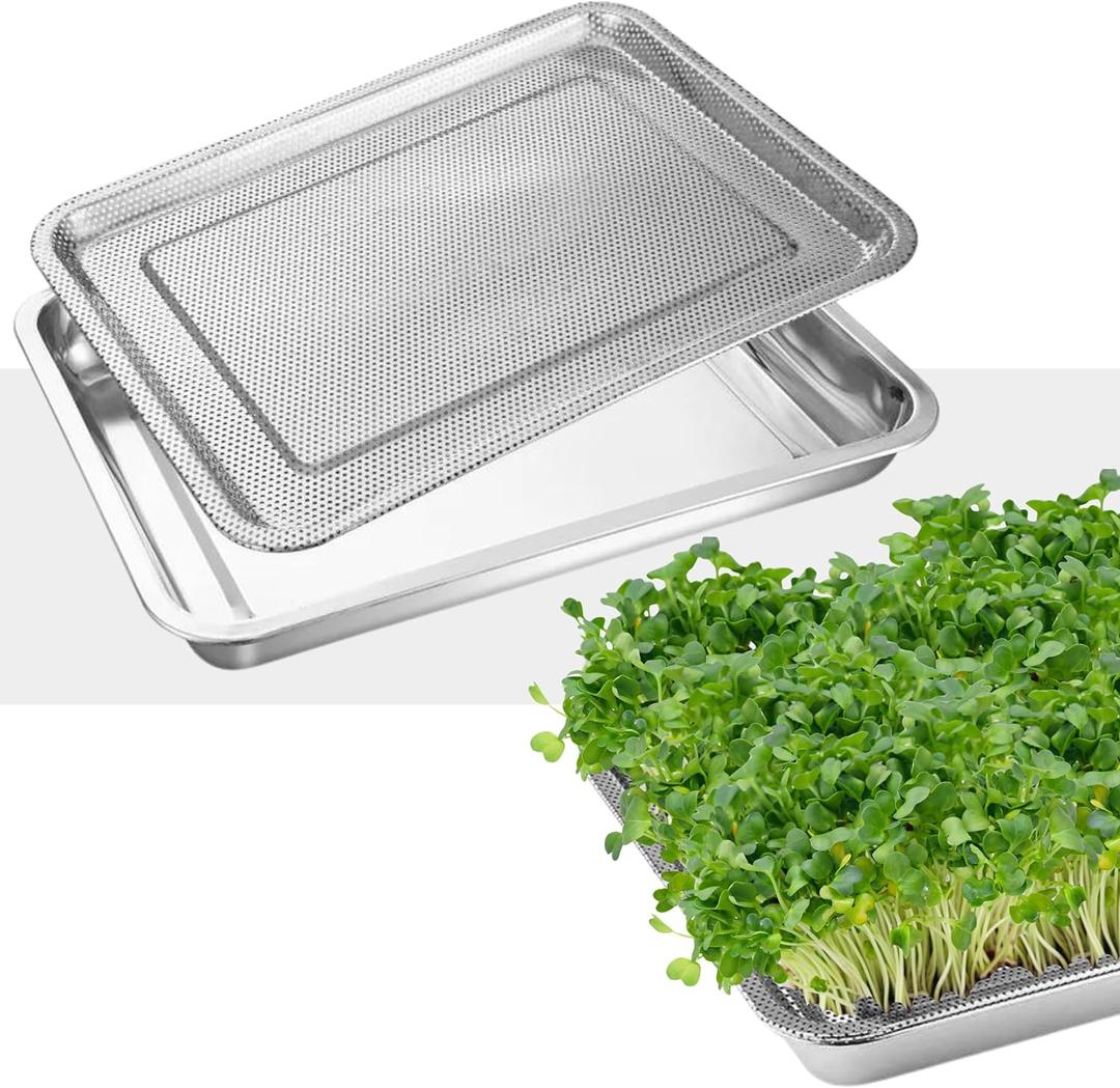 Stainless Steel Seed Sprouting Tray  Square Germination Tray Kit Seed Sprouter Kit for Microgreens Broccoli Sprouts Growing Microgreens Gardening Planter Germination
