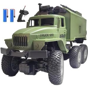 KNACKTOYZ RC Military Truck for Boys 4-7, 1:16 Remote Control 4WD Off-Road Crawler, Army Cars Toys with 2 Rechargeable Batteries, All Terrain Toy Vehicle with Lights, Birthday for Kids