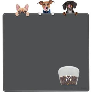 KVK Extra Extra Large Silicone Dog Food Mat 39.443.3in and 128oz Silicone Bag Set, Super Size Waterproof Pet Feeding Mat & Container, Non-Slip, Chew-Resistant Floor Protection (Dark Grey&Clear)