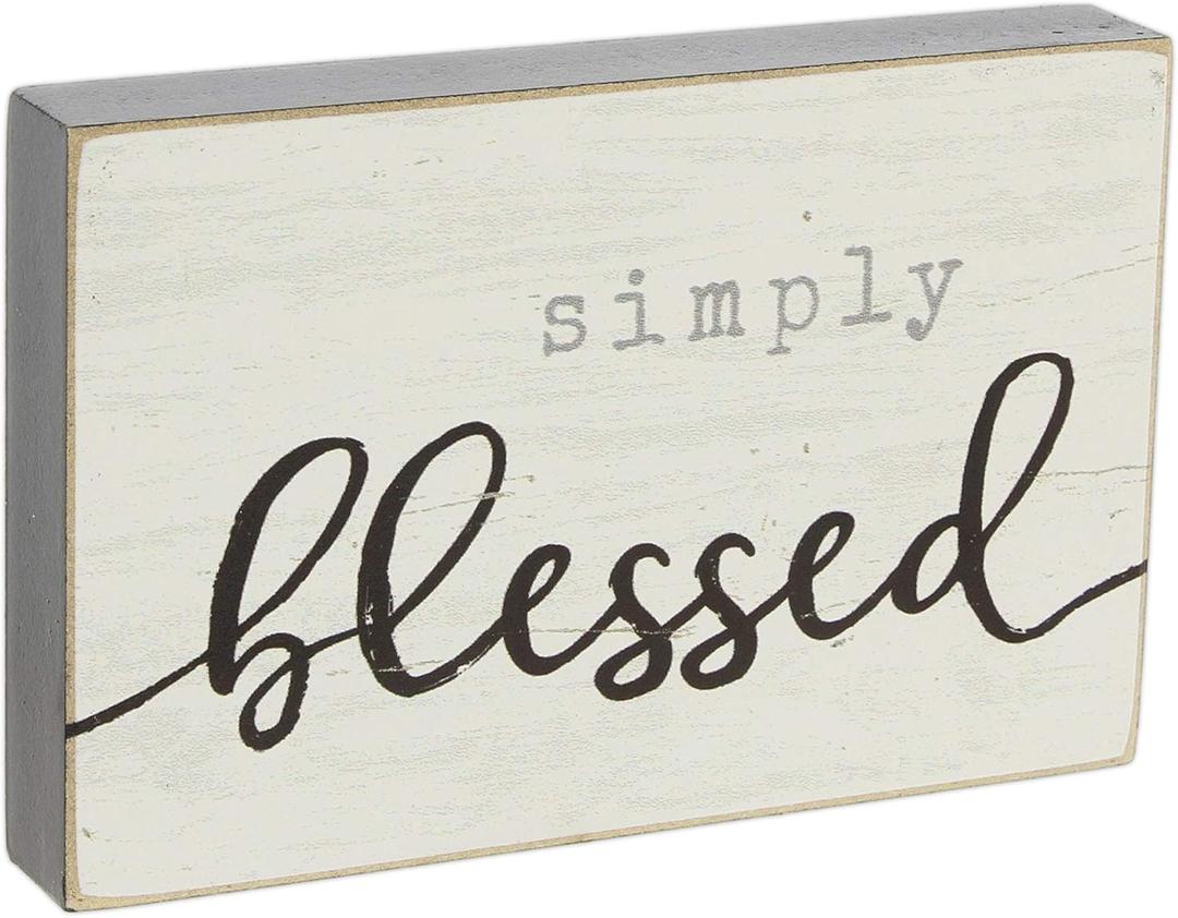 Mini Wood Block Sign (Simply Blessed) 4.25"L x 2.75"H x 0.5"D