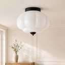 Bofea-Milk Glass Flush Ceiling Light,Modern Schoolhouse Semi-Flush Mount Ceiling Lights,Large Black Flush Mount Ceiling Light,Indoor Vintage Lighting for Living Room Hallway Foyer