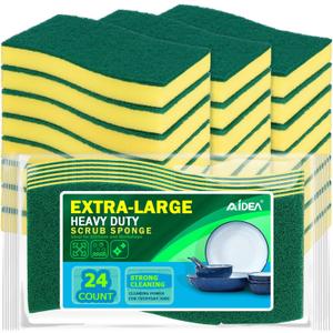 3 x AIDEA Sponges Kitchen, XL Heavy Duty Dish Sponge, Cleaning Dish Scrubber Sponge for Home and Kitchen, Extra Large Cleaning Supplies for Pots, Pans, 24 Pack