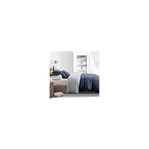 SLEEPBELLA Duvet Cover Twin Size, 600 Thread Count Cotton Navy & Grey Printed with Luxurious Blue Leaves Pattern Reversible Botanical Comforter Cover Sets, Bedding Set 2Pcs (Twin, Navy-Blue Leaves)