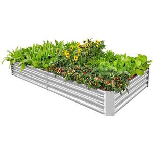 Land Guard 6×3×1ft Galvanized Metal Raised Garden Bed, Metal Planter Kit Box Outdoor for Deep-Rooted Vegetables, Flowers, Green and Herbs, Silver