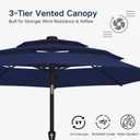 10FT Patio Umbrella 3 Tiers Outdoor Market Umbrella w/Push Button Tilt, Crank, UV and Waterproof Table Umbrella for Garden, Pool, Backyard, Deck, Lawn, Navy Blue