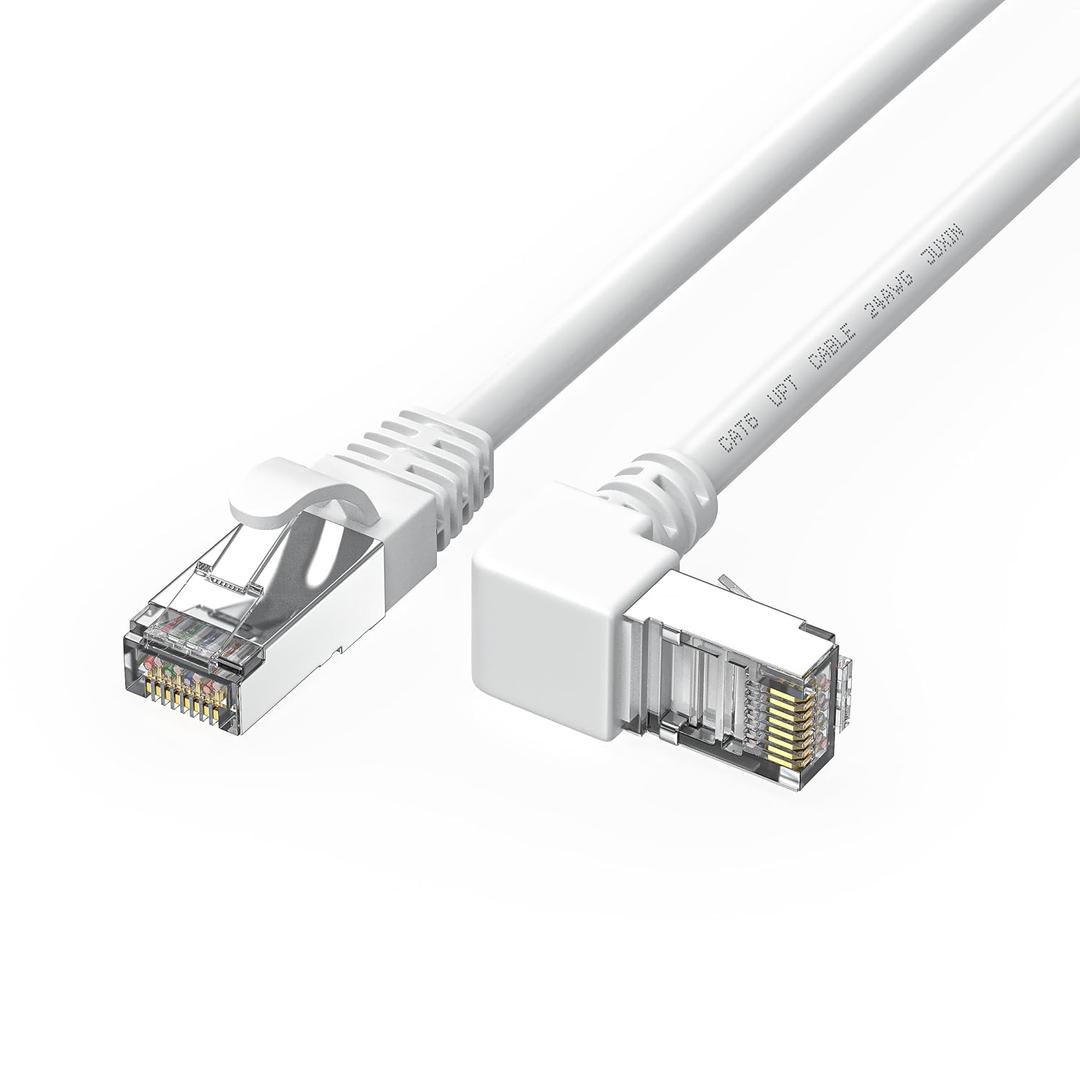 90 Degree Ethernet Patch Internet Cable 6 Foot, White Cat6 Ethernet Cable Right Angle Upward Angle, Cat 6 LAN Network Cable, for PC, Router, Modem, Xbox, PS4, PS3-6FT