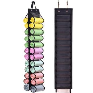 Legging Storage Bag Storage Hanger Can Holds 24 Leggings or Shirts Jeans Compartment Storage Hanger, Foldable Leggings Organizer Clothes Portable Closets Roll Holder (Black)
