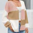 Yousify Womens Cardigan Sweater Color Block Open Front Long Puff Sleeve Casual Chunky Knit Cardigans 2025 Fall Outerwear (M)