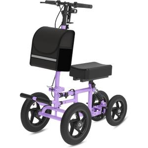 All Terrain Knee Scooter for Adults, Foldable Rolling Knee Scooter with DIY Stickers & Shock Absorber, Steerable Knee Walker for Broken Foot, Ankle Injuries & Surgery, Better Crutch Alternative (Cream Purple)
