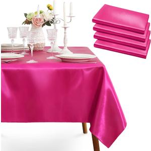 4 Pack Hot Pink Satin Tablecloth, 58 x 102 Inches Polyester Tablecloths Rectangular Tablecloths Wrinkle Resistant Table Cloth Dining Table Cover Smooth Fabric Tablecloth