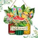Summer Door Sign Watermelon Welcome Sign Mason Jar Pineapple Popsicle Door Hanger for Front sandals tropical leaves Wreaths Wood Wall Hanging Decor for Farmhouse Porch Pediments