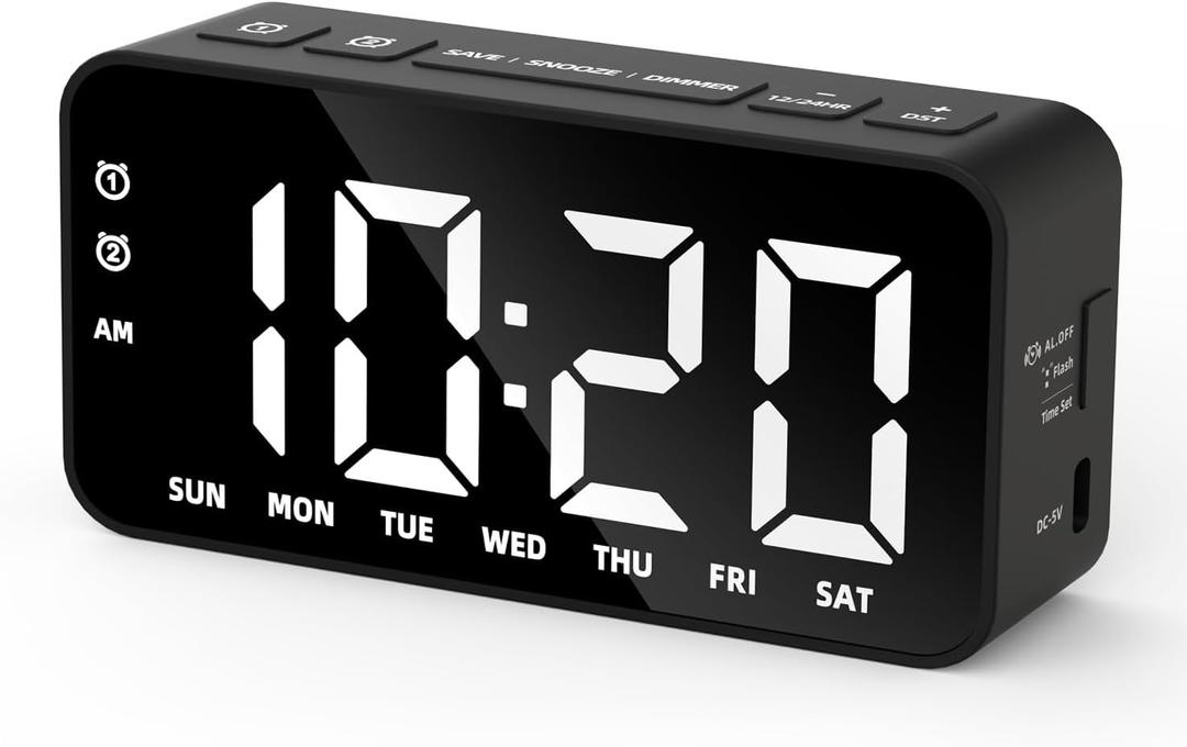 Plug in Digital Alarm Clocks with Rechargeable Backup Battery for Bedrooms Living Room Study Loud Bedside Desk Clock with Memory Function Dual Alarm 3 Modes Weekends Weekdays Every Day for Kids Adults