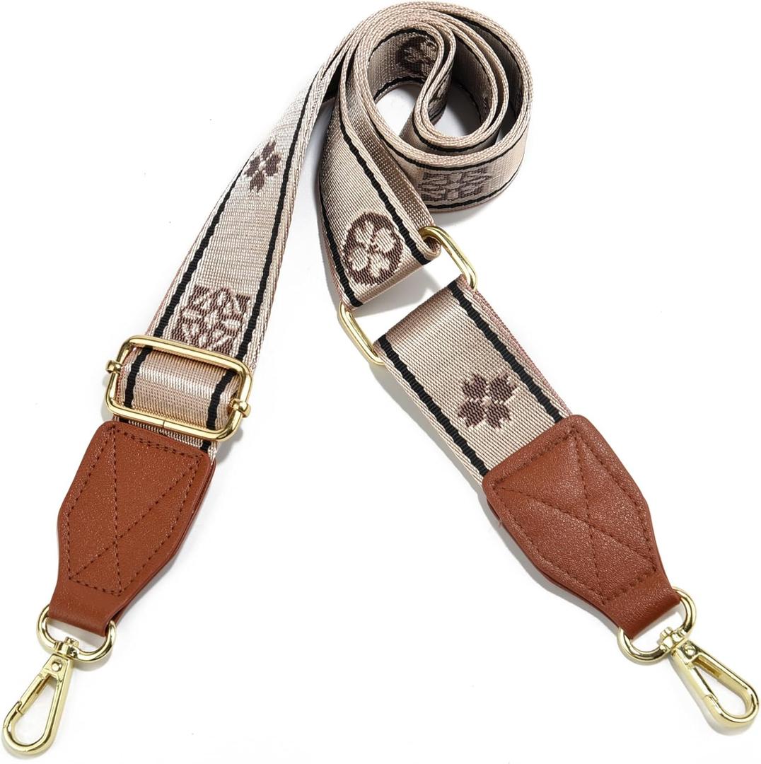 LEMEDE Purse Strap Replacement Crossbody 1.5" Wide Shoulder Strap Adjustable Straps Handbag Strap Replacement Belts (Brown-38g-love-khaki)