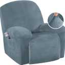 H.VERSAILTEX High Stretch Recliner Chair Covers Large Size Oversized Plush Chair Slip Covers with Arms 1-Piece Furniture Protector Couch Soft with Elastic Bottom Non Slip(Recliner, Stone Blue)