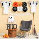 KatchOn, Hanging Ghosts Halloween Decor - Pack of 10 | Xtralarge Indoor Halloween Hanging Decorations, Ghost Garland Decorations, Paper Lanterns, Hanging Paper Fans | Spooky Hanging Decorations (White and Orange)