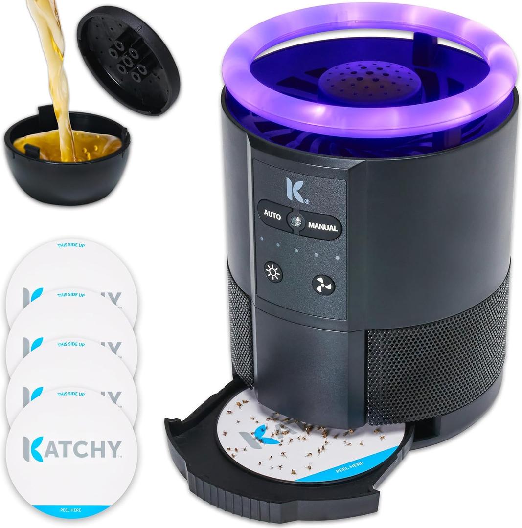 Katchy Duo Indoor Flying Insect Trap with Scent Pod Day & Night Effective Mosquito, Fruit Fly, Gnat & Small Moth Catcher Non-Zapper Trap with Blue UV Light & Fan Suction (Black)