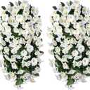 HyeFlora Artificial Fake Hanging Flowers Plants Vines for Outdoor Summer Decoration, 2PCS Faux Silk White Morning Glory Look Real UV Resistant for Home Outside Planter Porch Patio