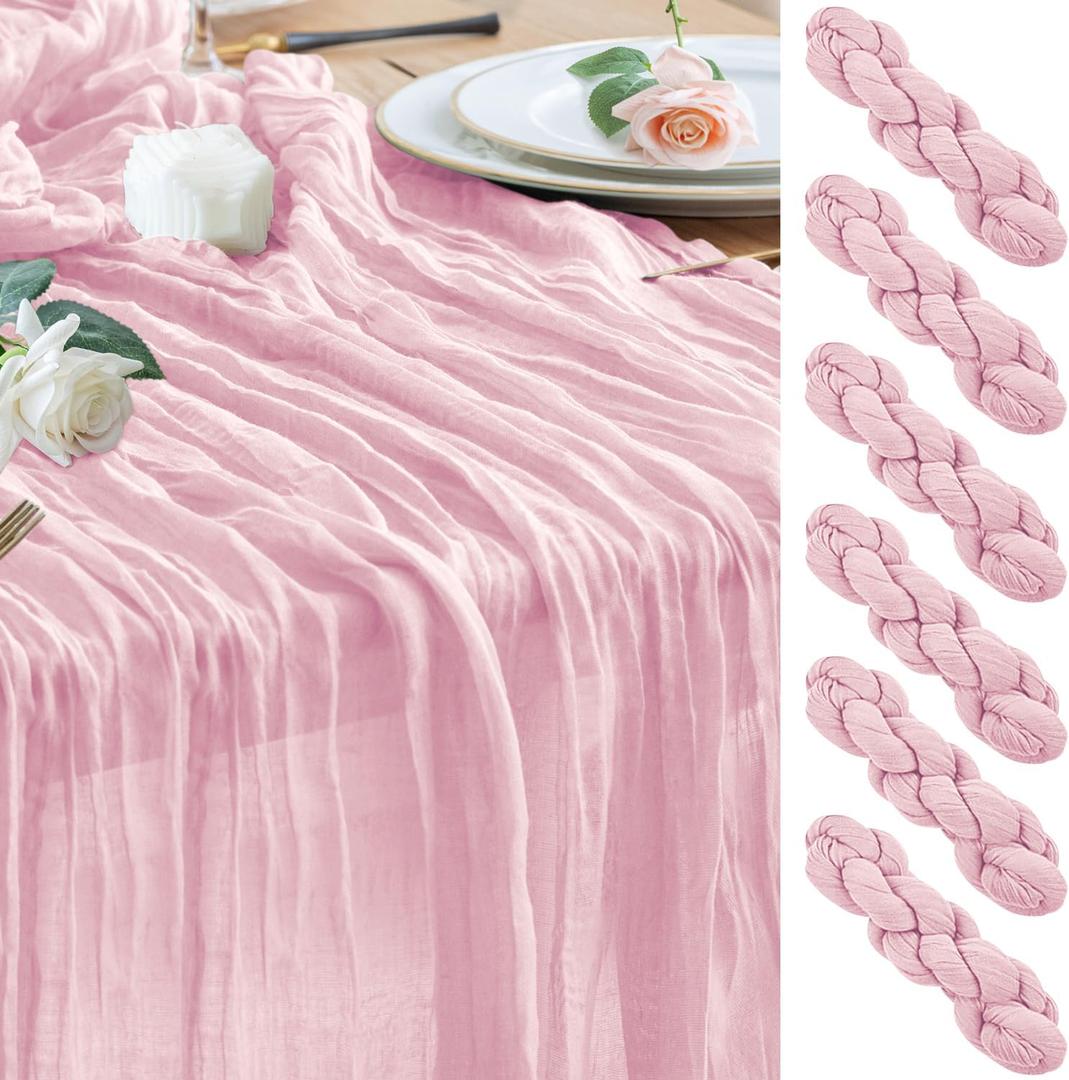 Wokceer Cheesecloth Table Runner 6Pack 10FT Blushing Pink Boho Gauze Christmas Cheese Cloth Table Runner for Party Long Rustic Sheer Table Runners for Baby Bridal Shower Wedding Easter Table Pink