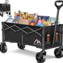 MEUIS Collapsible Wagon Cart with Wheels - 300LBS Heavy Duty Folding Wagon for Groceries Shopping Outdoor Apartment Portable Foldable Utility Grocery Trolley, Black, XL