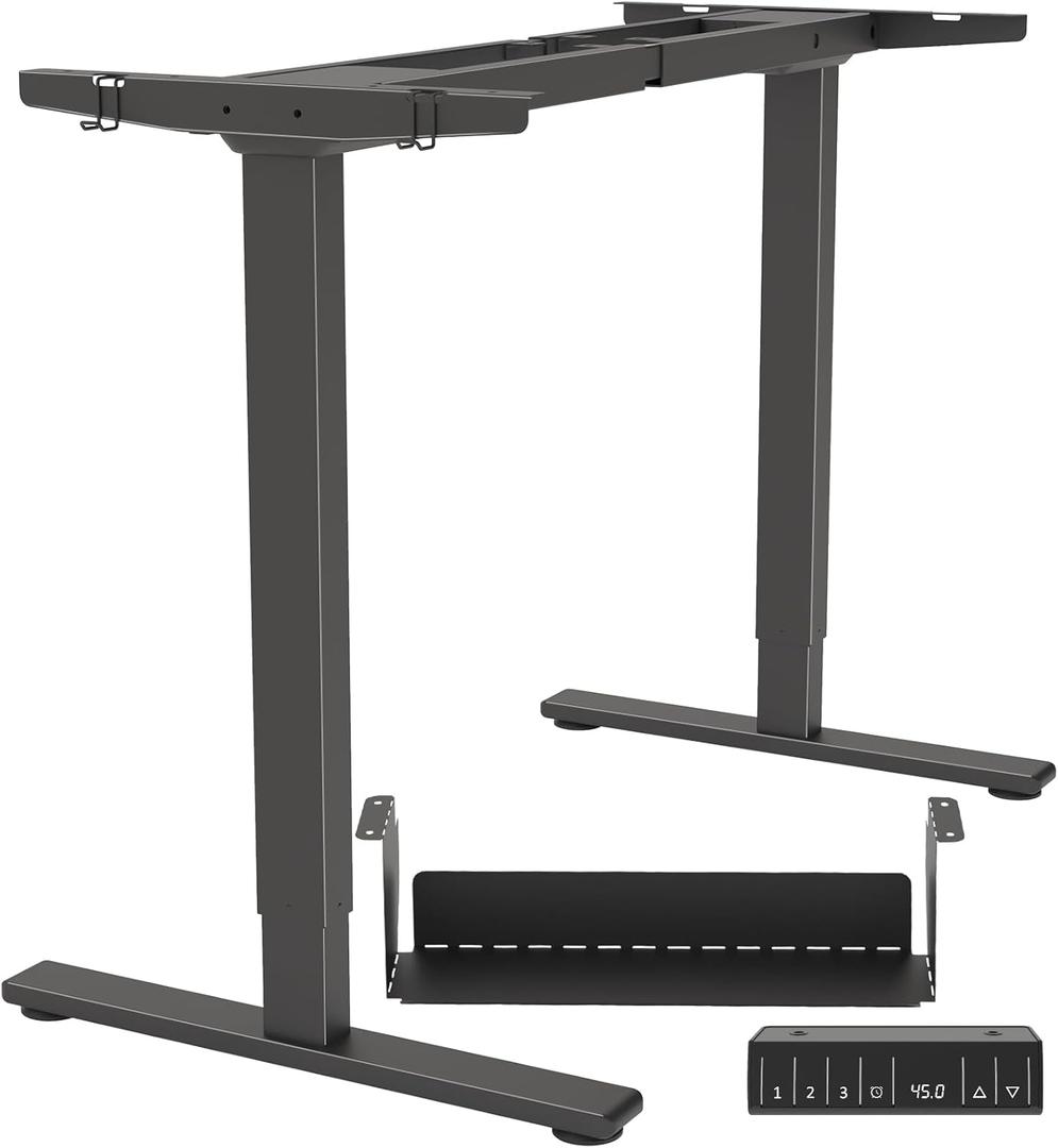 Dual Motor Standing Desk Frame, Electric Adjustable Legs with Memory Presets, Stand Up Desk Frame Workstation, with Cable Management Tray, 2pcs Headphone Hook, for Home Office