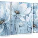 Yidepot Magnolia Flower Picture Wall Decor: Blue And White Flower Canvas Wall Art for Bedroom Floral Painting Frame Ready to Hang (12"x16"x3 Panels)