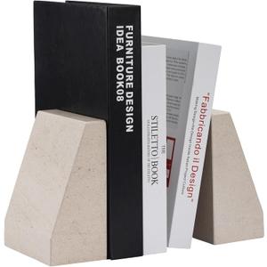 Koville Marble Bookends for Shelves, 9Lbs Large Bookends for Heavy Books, Non-Slip Heavy Duty Book Stopper for CD/Movies, Aesthetic Decorative Bookends for Shelves Table Home Decor(Beige)